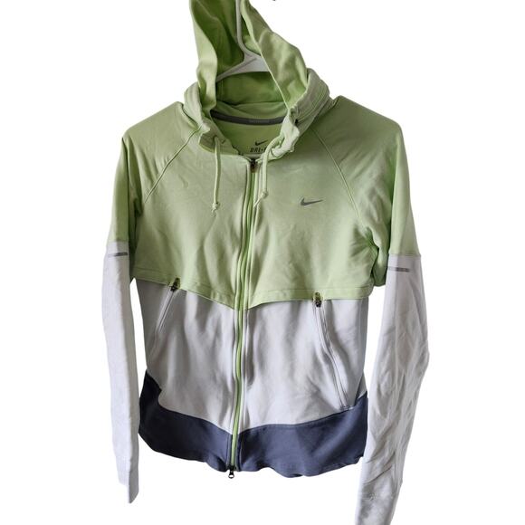 Womens Nike Dri-Fit Medium Layered Neon Green Gray Full Zip Hooded - Picture 1 of 10